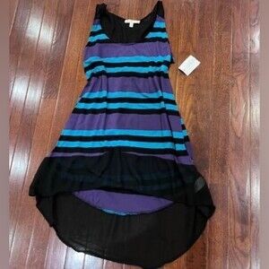 NWT Black purple and blue tunic top with sheer hemline size medium